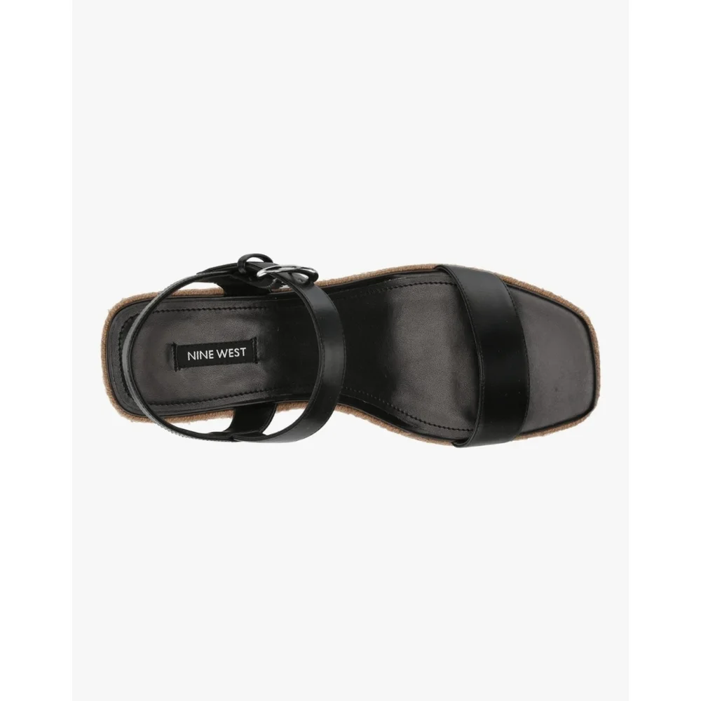 Nine West Women Classic Chunky Strap Dark Espadrille Platform Sandal BLACK 10 M